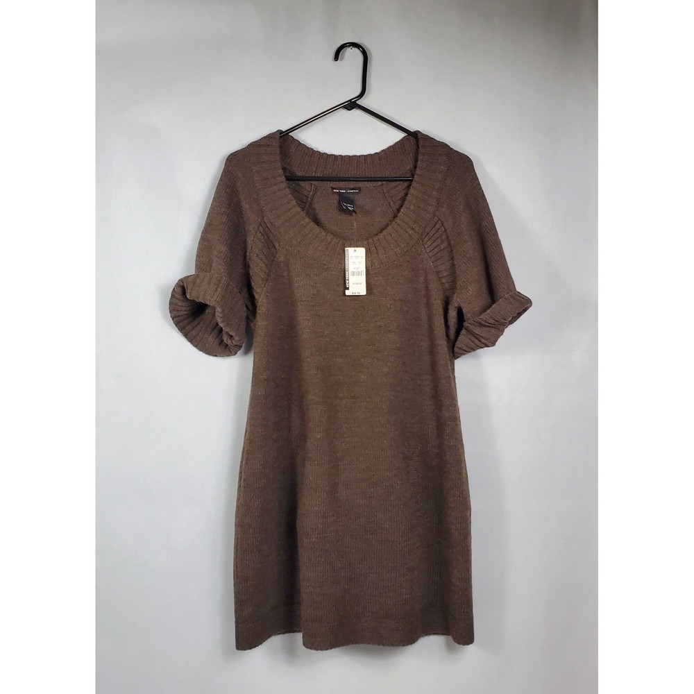 New York & Company Brown Short Sleeve Sweater Dress Scoop Neck XL NWT 4621